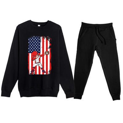 Baseballer Sports Athlete US Flag Dabbing Baseball Player Premium Crewneck Sweatsuit Set