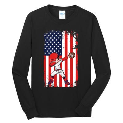 Baseballer Sports Athlete US Flag Dabbing Baseball Player Tall Long Sleeve T-Shirt