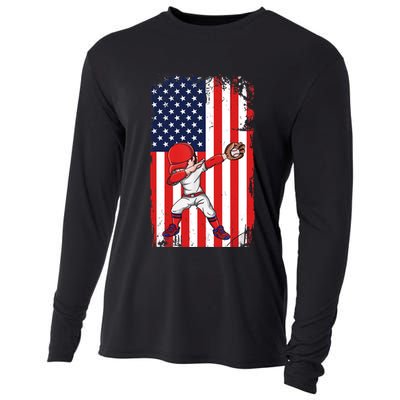 Baseballer Sports Athlete US Flag Dabbing Baseball Player Cooling Performance Long Sleeve Crew