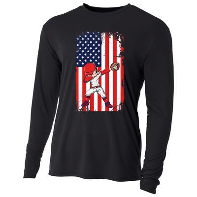 Baseballer Sports Athlete US Flag Dabbing Baseball Player Cooling Performance Long Sleeve Crew