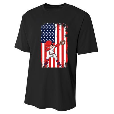 Baseballer Sports Athlete US Flag Dabbing Baseball Player Performance Sprint T-Shirt