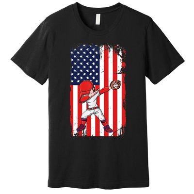 Baseballer Sports Athlete US Flag Dabbing Baseball Player Premium T-Shirt