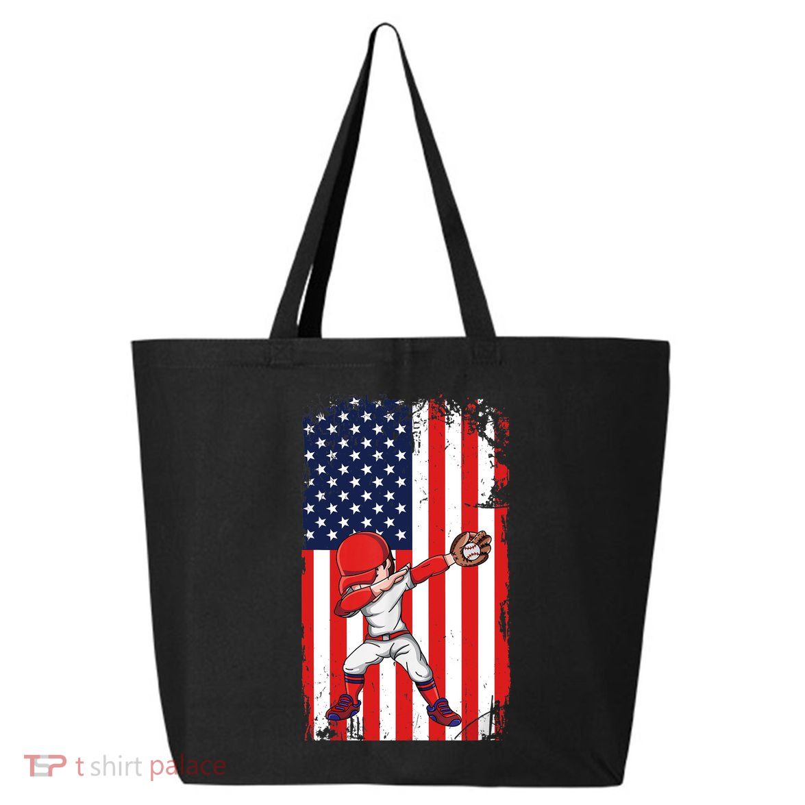 Baseballer Sports Athlete US Flag Dabbing Baseball Player 25L Jumbo Tote
