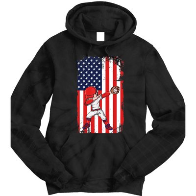 Baseballer Sports Athlete US Flag Dabbing Baseball Player Tie Dye Hoodie