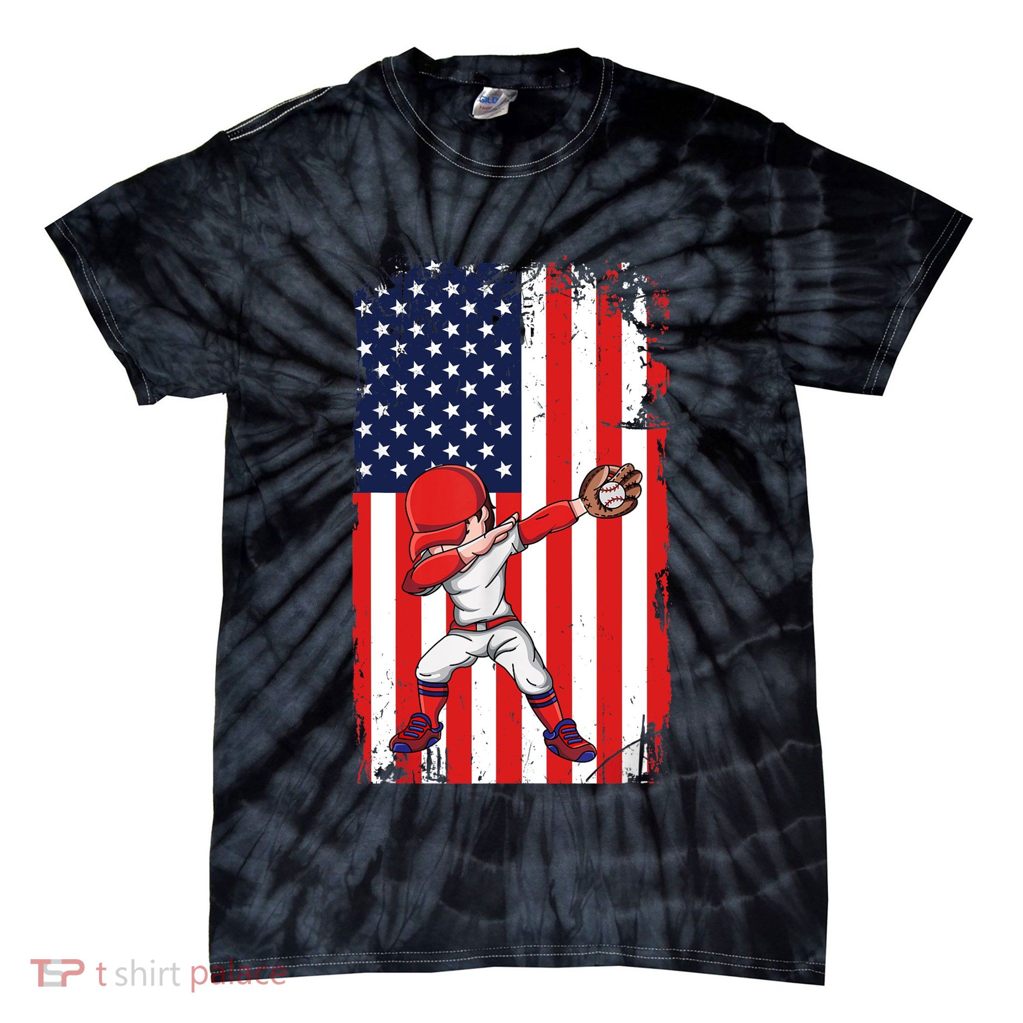 Baseballer Sports Athlete US Flag Dabbing Baseball Player Tie-Dye T-Shirt