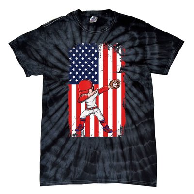 Baseballer Sports Athlete US Flag Dabbing Baseball Player Tie-Dye T-Shirt