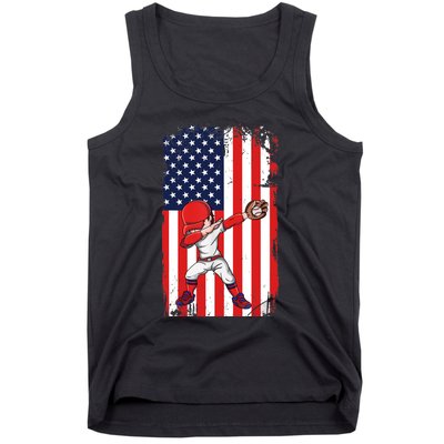 Baseballer Sports Athlete US Flag Dabbing Baseball Player Tank Top