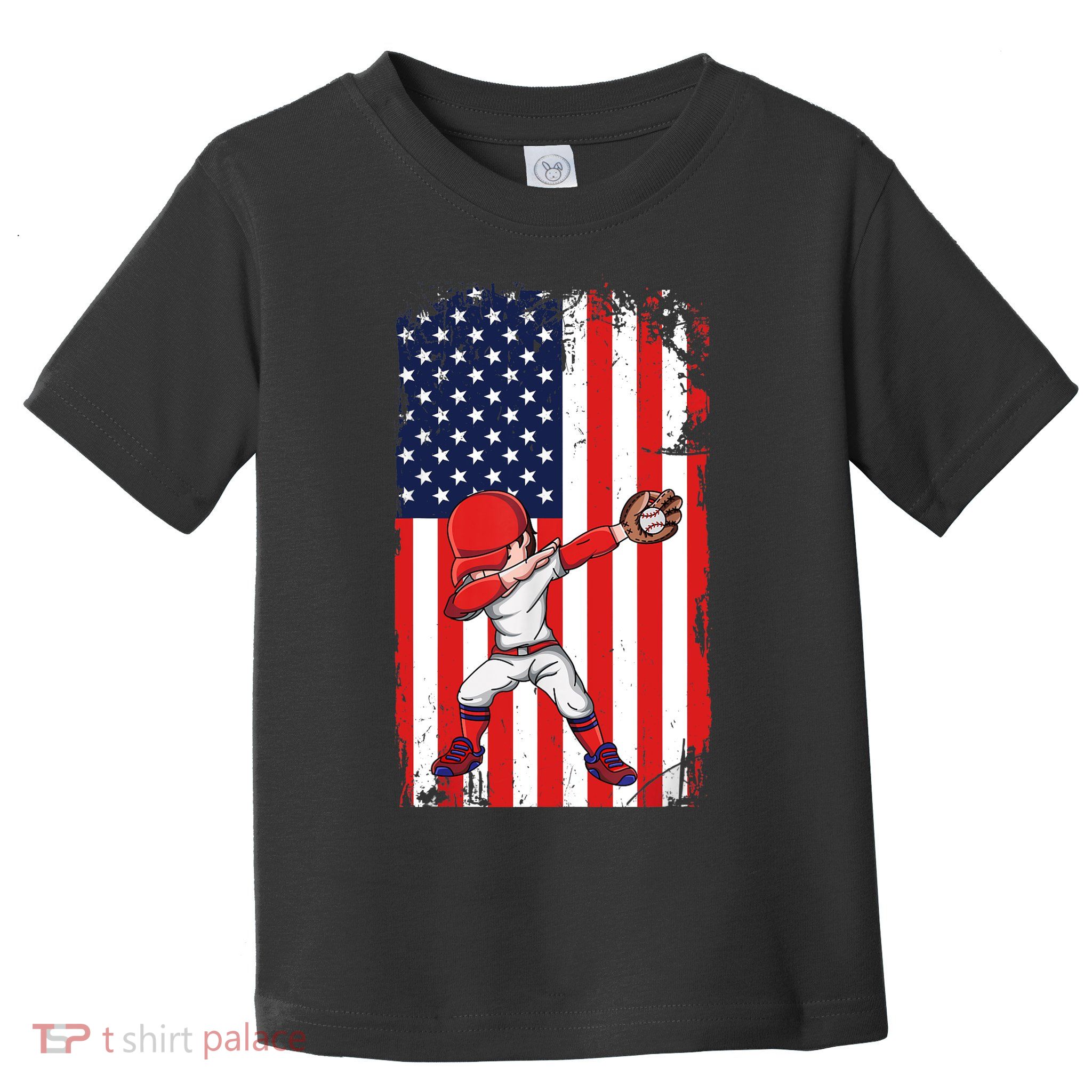 Baseballer Sports Athlete US Flag Dabbing Baseball Player Toddler T-Shirt
