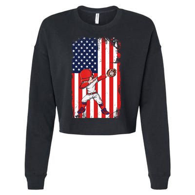 Baseballer Sports Athlete US Flag Dabbing Baseball Player Cropped Pullover Crew