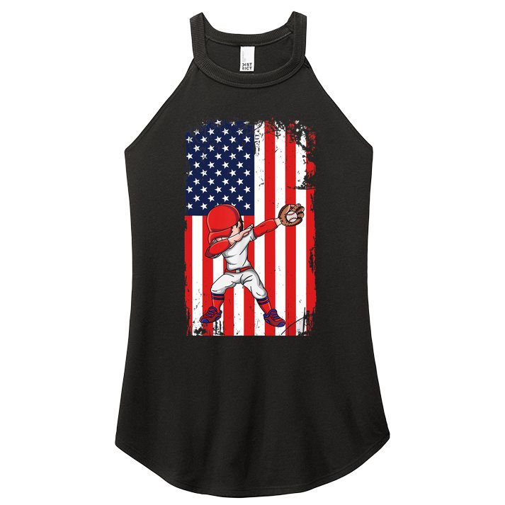 Baseballer Sports Athlete US Flag Dabbing Baseball Player Women's Perfect Tri Rocker Tank