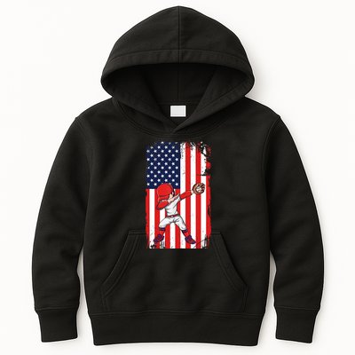 Baseballer Sports Athlete US Flag Dabbing Baseball Player Kids Hoodie