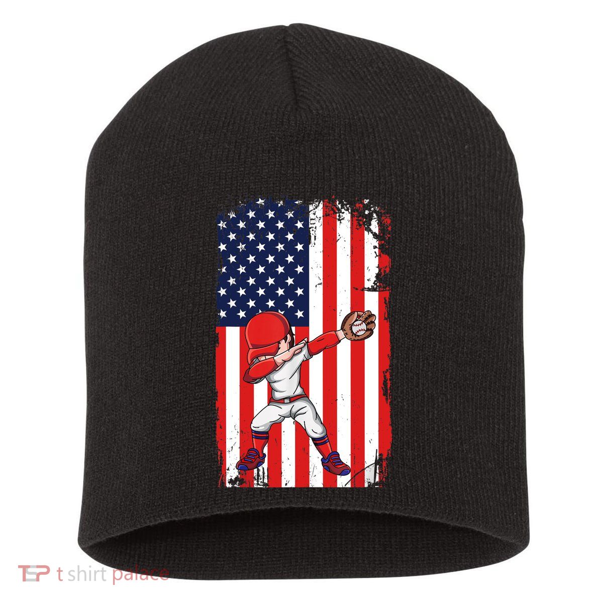 Baseballer Sports Athlete US Flag Dabbing Baseball Player Short Acrylic Beanie
