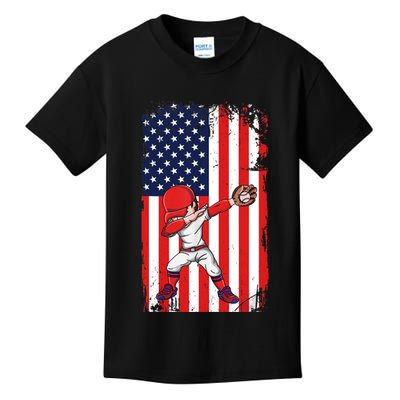 Baseballer Sports Athlete US Flag Dabbing Baseball Player Kids T-Shirt