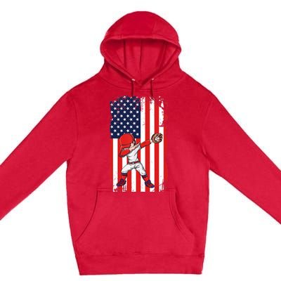 Baseballer Sports Athlete US Flag Dabbing Baseball Player Premium Pullover Hoodie