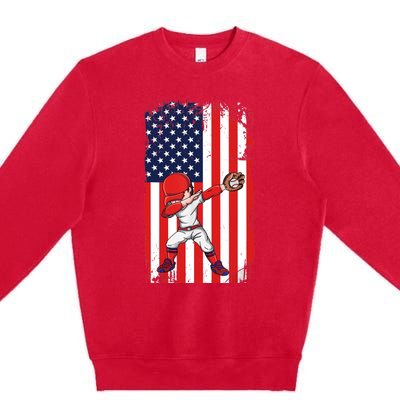 Baseballer Sports Athlete US Flag Dabbing Baseball Player Premium Crewneck Sweatshirt