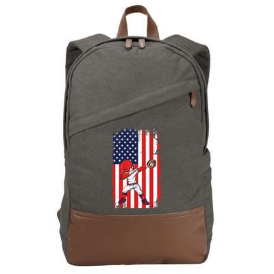 Baseballer Sports Athlete US Flag Dabbing Baseball Player Cotton Canvas Backpack