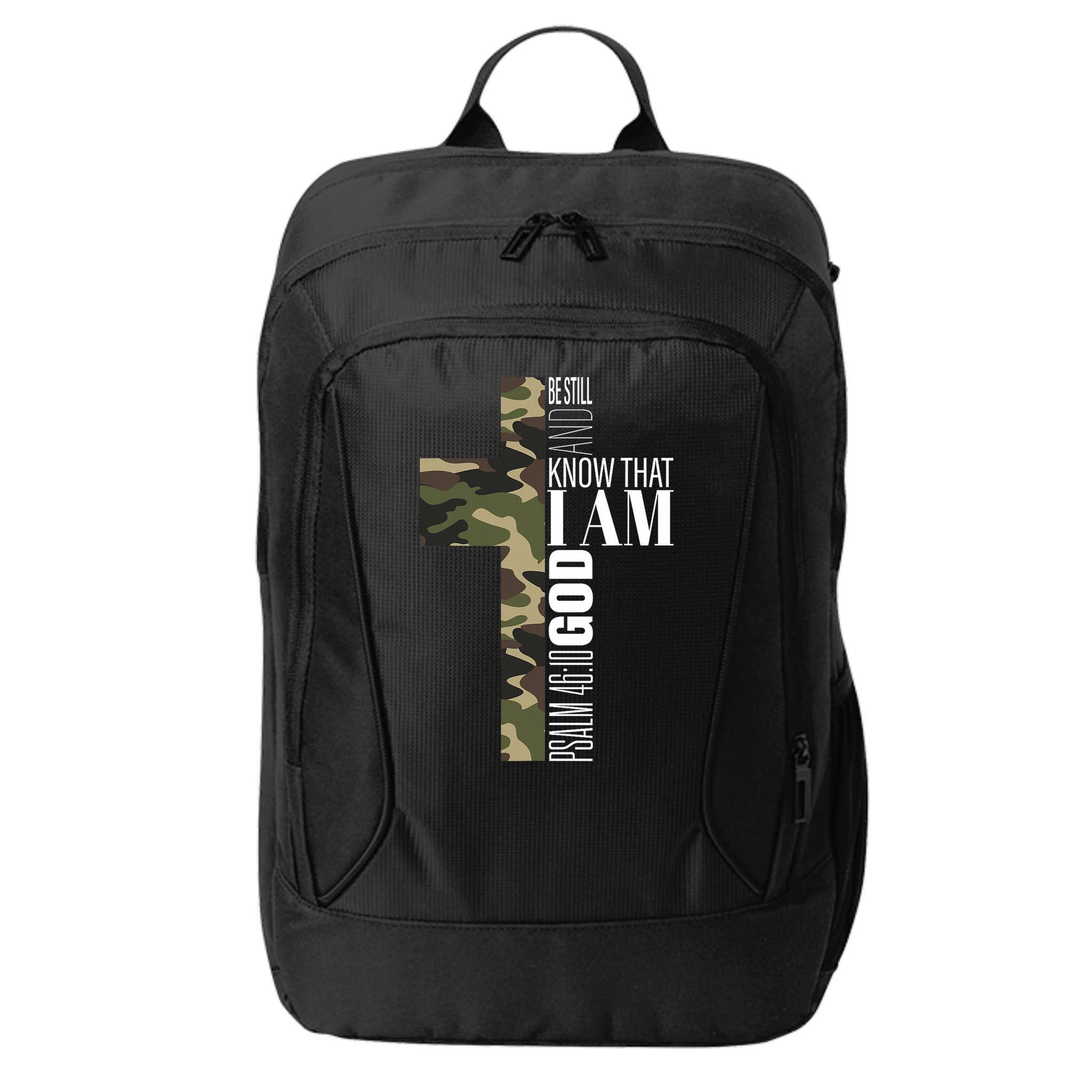 Be Still And Know God Christian Bible Verse Green Camo Cross  City Backpack