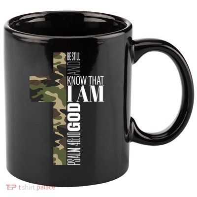 Be Still And Know God Christian Bible Verse Green Camo Cross  11oz C Handle Ceramic Mug