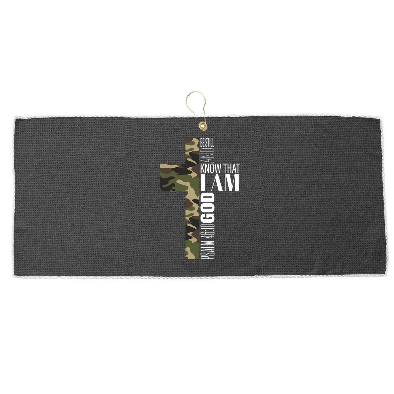 Be Still And Know God Christian Bible Verse Green Camo Cross  Large Microfiber Waffle Golf Towel