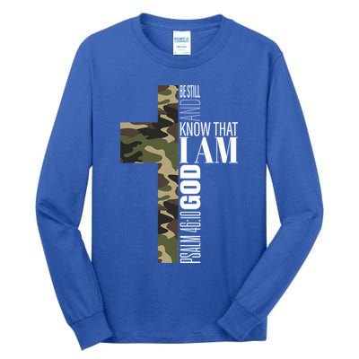 Be Still And Know God Christian Bible Verse Green Camo Cross  Tall Long Sleeve T-Shirt