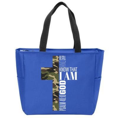 Be Still And Know God Christian Bible Verse Green Camo Cross  Zip Tote Bag