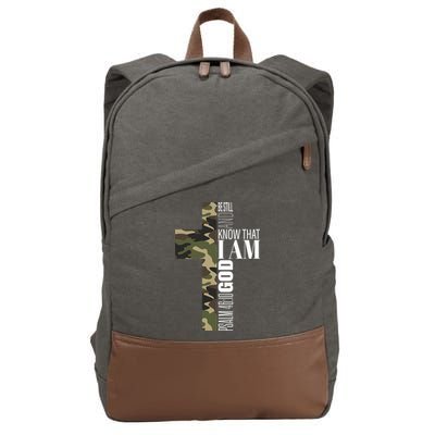 Be Still And Know God Christian Bible Verse Green Camo Cross  Cotton Canvas Backpack