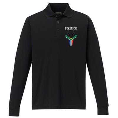 Bokbefok South African Rugby Bokke South Africa Flag Colours Performance Long Sleeve Polo