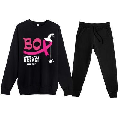 Boo Scare Away Breast Cancer Awareness Spooky Premium Crewneck Sweatsuit Set