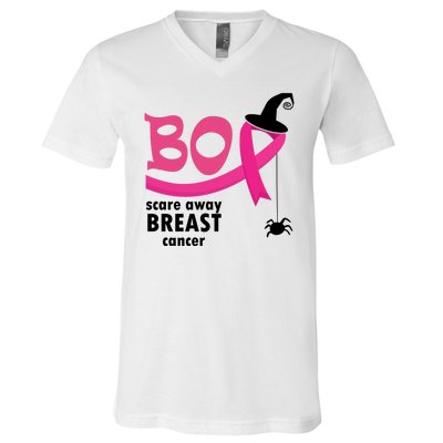 Boo Scare Away Breast Cancer Awareness Spooky V-Neck T-Shirt