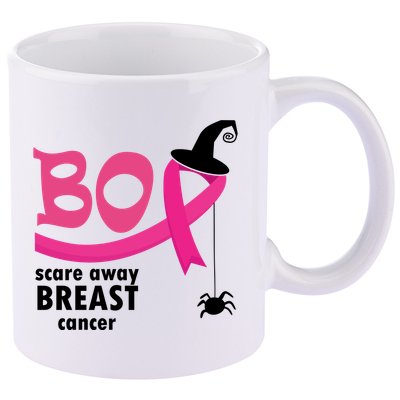 Boo Scare Away Breast Cancer Awareness Spooky 11oz C Handle Ceramic Mug