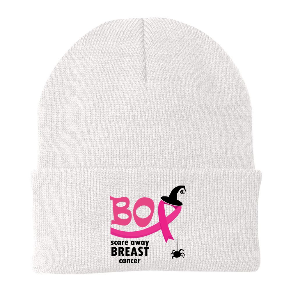 Boo Scare Away Breast Cancer Awareness Spooky Beanie