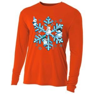 Blue Snowflakes And Snowman Merry Christmas Family Matching Cooling Performance Long Sleeve Crew