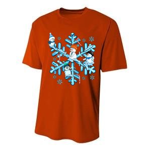 Blue Snowflakes And Snowman Merry Christmas Family Matching Performance Sprint T-Shirt