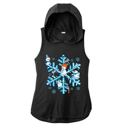 Blue Snowflakes And Snowman Merry Christmas Family Matching Ladies PosiCharge Tri-Blend Wicking Draft Hoodie Tank