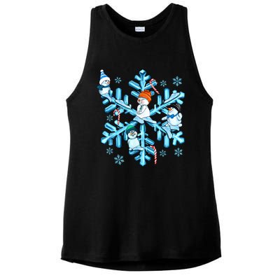 Blue Snowflakes And Snowman Merry Christmas Family Matching Ladies PosiCharge Tri-Blend Wicking Tank