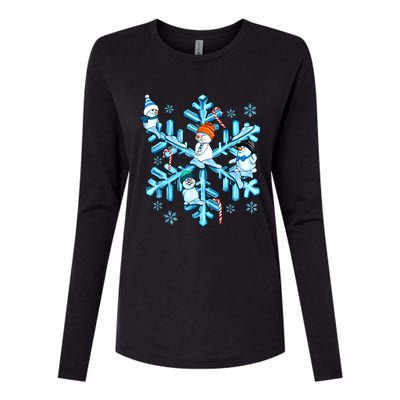 Blue Snowflakes And Snowman Merry Christmas Family Matching Womens Cotton Relaxed Long Sleeve T-Shirt