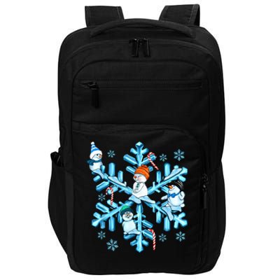 Blue Snowflakes And Snowman Merry Christmas Family Matching Impact Tech Backpack