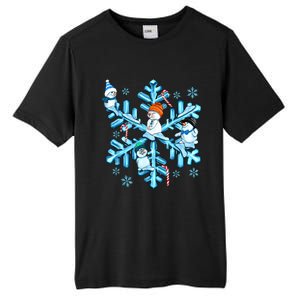 Blue Snowflakes And Snowman Merry Christmas Family Matching Tall Fusion ChromaSoft Performance T-Shirt