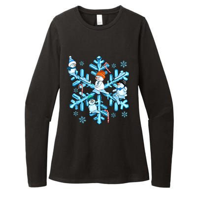 Blue Snowflakes And Snowman Merry Christmas Family Matching Womens CVC Long Sleeve Shirt