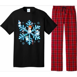 Blue Snowflakes And Snowman Merry Christmas Family Matching Pajama Set