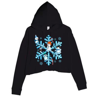 Blue Snowflakes And Snowman Merry Christmas Family Matching Crop Fleece Hoodie