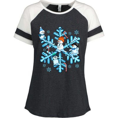 Blue Snowflakes And Snowman Merry Christmas Family Matching Enza Ladies Jersey Colorblock Tee