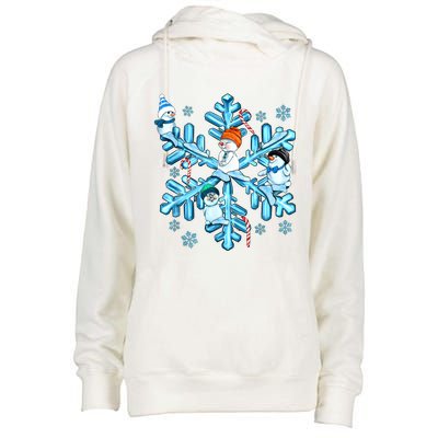 Blue Snowflakes And Snowman Merry Christmas Family Matching Womens Funnel Neck Pullover Hood