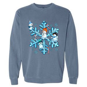 Blue Snowflakes And Snowman Merry Christmas Family Matching Garment-Dyed Sweatshirt