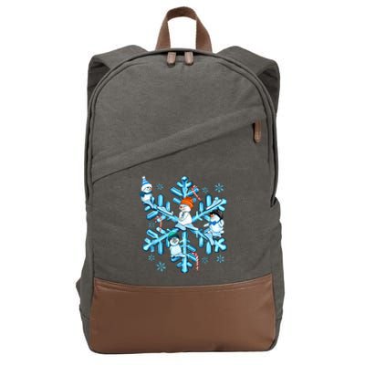 Blue Snowflakes And Snowman Merry Christmas Family Matching Cotton Canvas Backpack