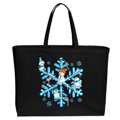 Blue Snowflakes And Snowman Merry Christmas Family Matching Cotton Canvas Jumbo Tote