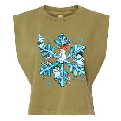 Blue Snowflakes And Snowman Merry Christmas Family Matching Garment-Dyed Women's Muscle Tee