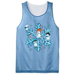 Blue Snowflakes And Snowman Merry Christmas Family Matching Mesh Reversible Basketball Jersey Tank