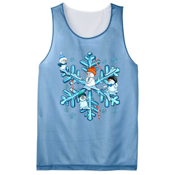 Blue Snowflakes And Snowman Merry Christmas Family Matching Mesh Reversible Basketball Jersey Tank