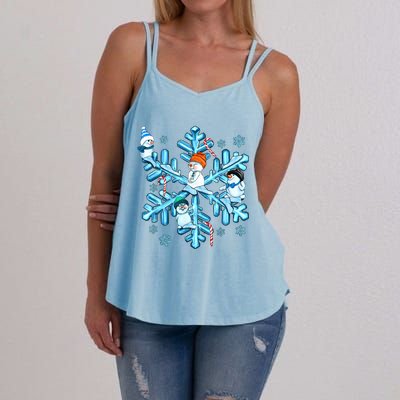 Blue Snowflakes And Snowman Merry Christmas Family Matching Women's Strappy Tank